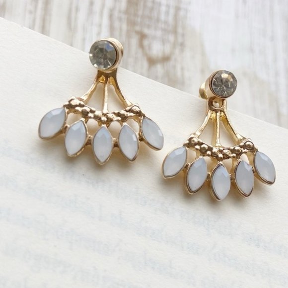 Alquimia Jewelry - OPAL GOLD DIAMOND BACK FRONT STUDS EARRINGS